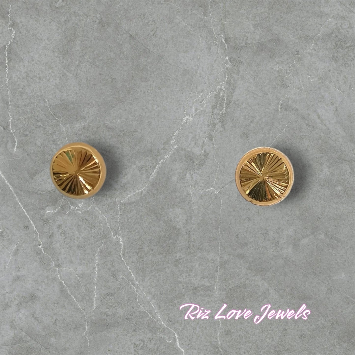 18K Real Gold Round Earrings