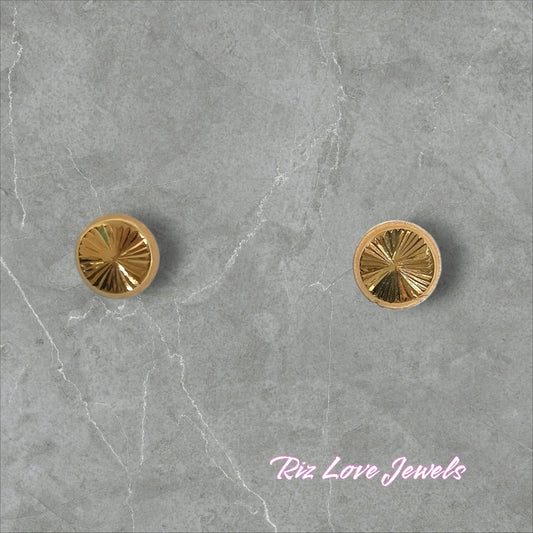 18K Real Gold Round Earrings