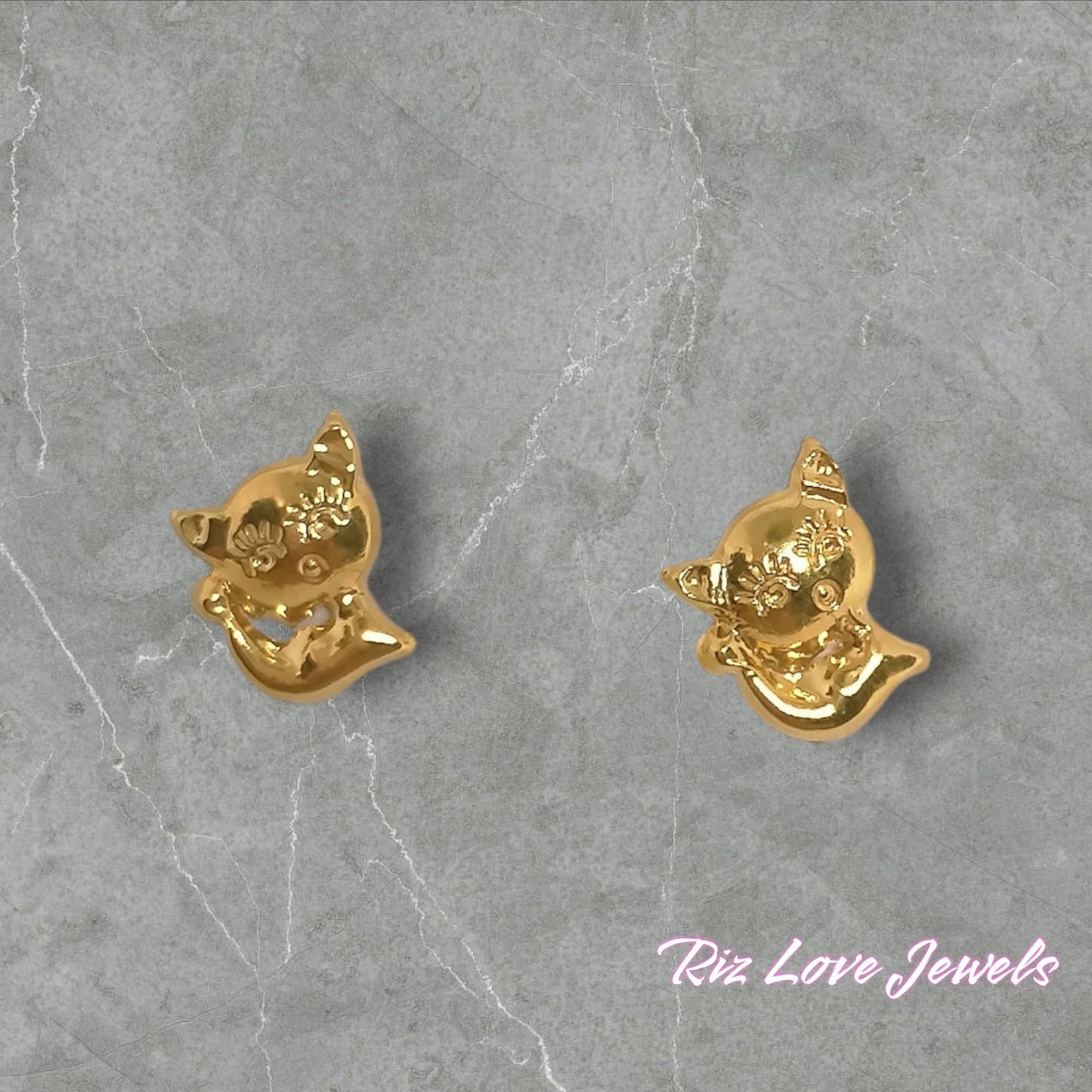 18K Real Gold Cat Earrings