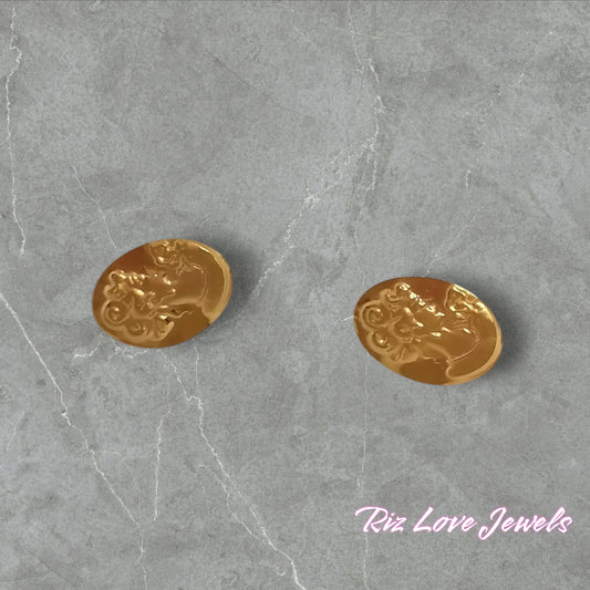 18K Real Gold Oval Lady Earrings